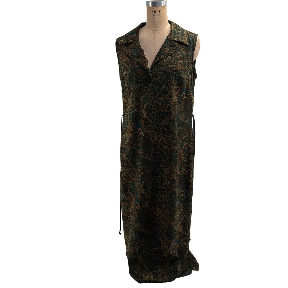 R&K Originals Vintage Paisley Sleeveless Maxi Dress Green Teal Size 8 90s Retro - Picture 3 of 10